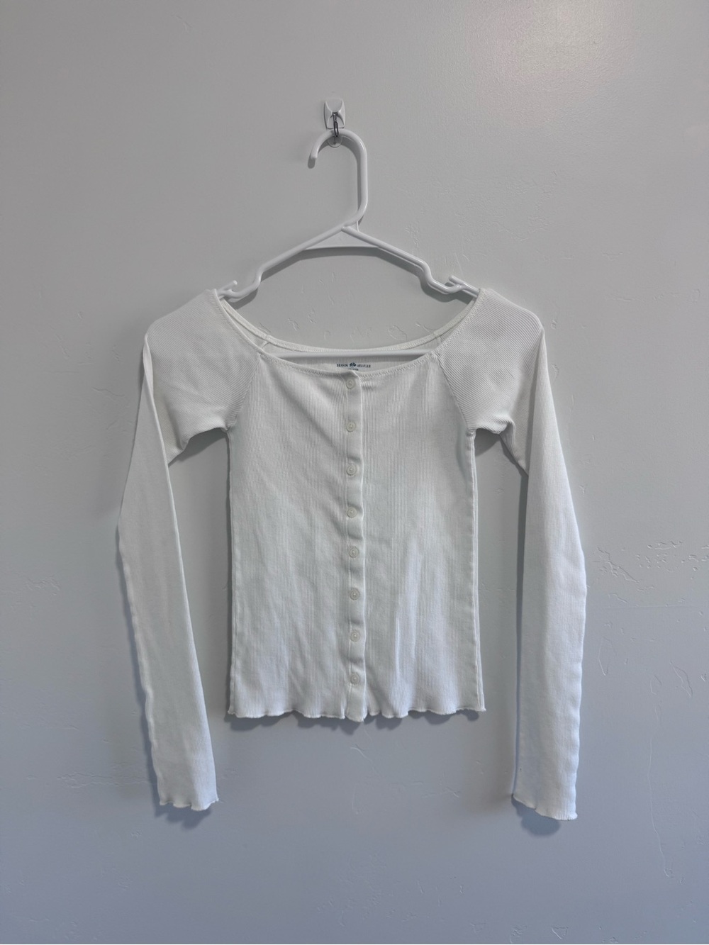 Brandy Melville Cotton White Longsleeve Button Boat Neck
